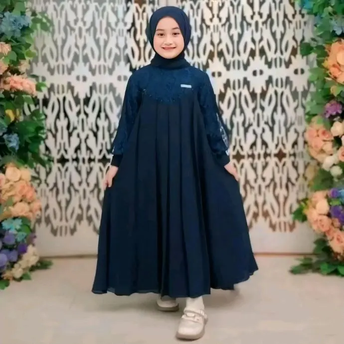 Inara Dress Kids Syari Baju Gamis Muslim Cantik Motif Brukat Bunga Anak Perempuan Ceruty Babydol Premium 5-12 Tahun Size L dan XL Panjang dan Tanggung Shakila Set Kerudung Pasmina Lebaran 2025 5