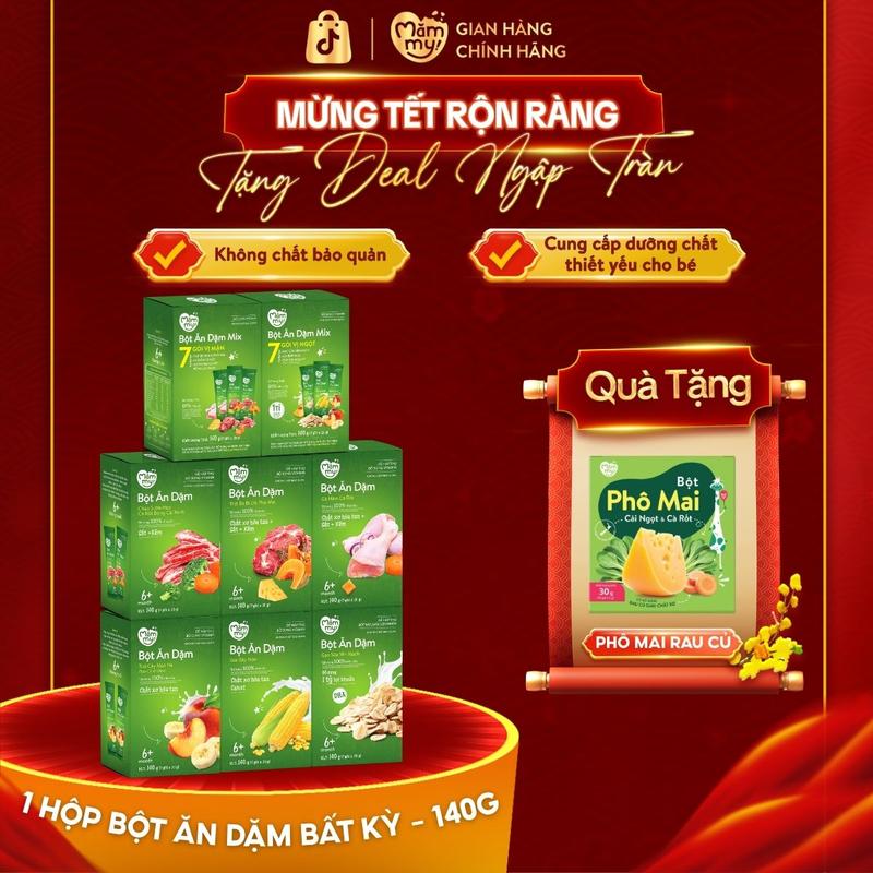   LS  Hộp Bột Ăn Dặm MĂMMY Đầy Đủ Vị Cho Bé  Bắp Non Yến Mạch Trái Cây Mùa Hè Gà Hầm Cà Rốt Thịt Bò Bí Đỏ Phô Mai Cháo Sườn Heo Cà Rốt Bông Cải Xanh Mix Vị Mặn - Ngọt  Hộp 7 Gói x 20g  PMRC  