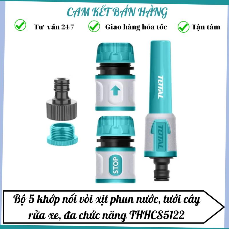  Bộ 5 khớp nối vòi xịt phun nước  tưới cây rửa xe dạng tia thẳng INGCO TOTAL HHCS0512 THHCS05122 