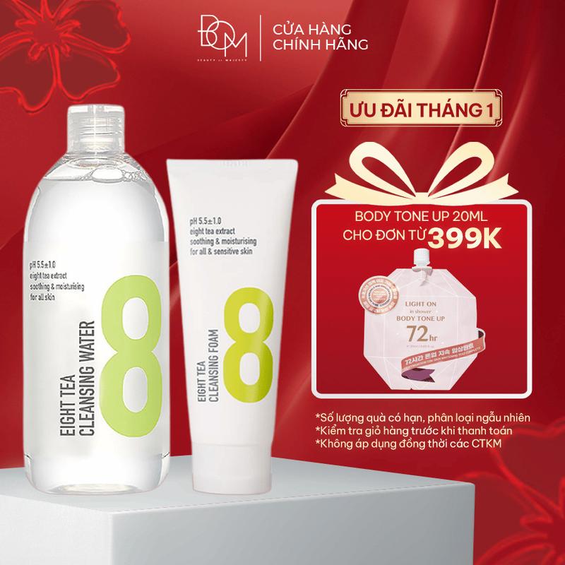 Bộ đôi làm sạch da nước tẩy trang và sửa rửa mặt 8 tra BOM EIGHT TEA Serum