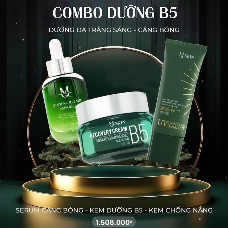 COMBO DƯỠNG S.IÊU PHỤC HỒI 3 MÓN ( Kem Dưỡng B5 30gr - Serum Nhân Sâm 30ml - Chống Nắng SPF 50 CN-5 ) Tặng Kèm 5 Mặt Nạ Nhau Thai Cừu [ MQ SKIN ] - Hỗ Trợ Bảo Vệ Da, Phục Hồi Da M.ỏng Y.ếu Sau P.eel, Dưỡng Da, Căng Bóng. Trắng Sáng Skincare