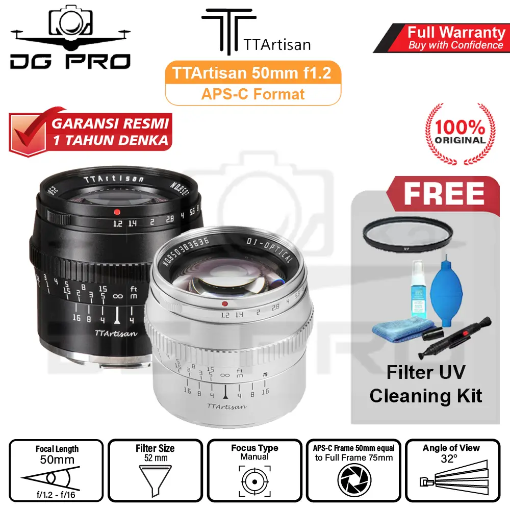 TTArtisan Lens 50mm f1.2 Lens Compatible For Canon M - Nikon Z - Fujifilm X - Leica L - Sony E - TT Artisan Garansi Resmi