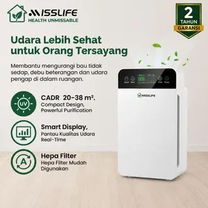 MISS LIFE Air Purifier Tipe K5 Pembersih Udara HEPA Filter untuk Kamar Tidur, Ruang Kerja. Area Cakupan 40 m2 - Menjaga Udara Tetap Bersih, Nafas Lebih Segar, UV Sterilizer dan Bau Tak Sedap. Nyaman untuk teman Kerja anda