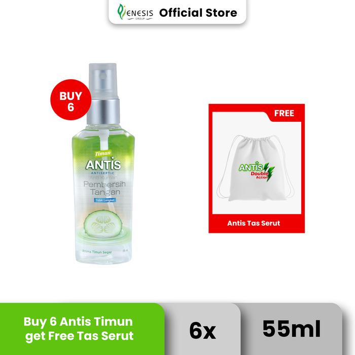 Gambar [Free Tas Serut Antis] - Antis Hand Sanitizer Botol Spray Timun 55 ml (Paket isi 6) dari Enesis Group Kota Administrasi Jakarta Timur Tokopedia