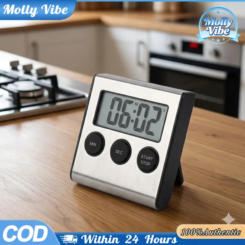 Timer Digital Kitchen Timer Masak Dapur Layar LCD Stainless Steel untuk Belajar Akurat Minimalis