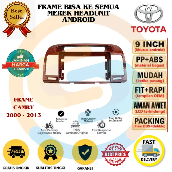 Frame 9 inch Toyota Camry Wooden 2000 - 2013 Panel Head Unit Android