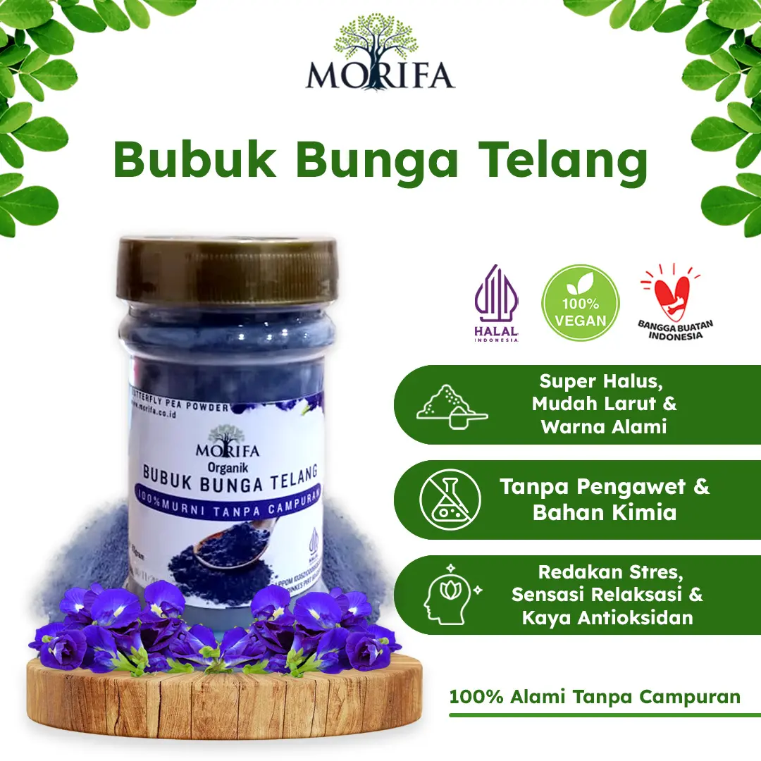 Bubuk Telang Food Grade ButterflyPea Powder Tingkatkan Peredaran Darah Drink Minuman Serbuk