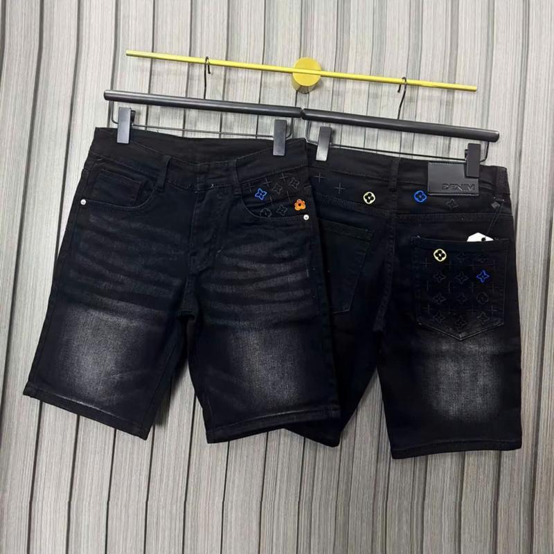 Quần short jean ,Quần bò nam chất jean dày dặn cao cấp - Menswear Pants Có Túi thêu họa tiết lờ vê Shorts