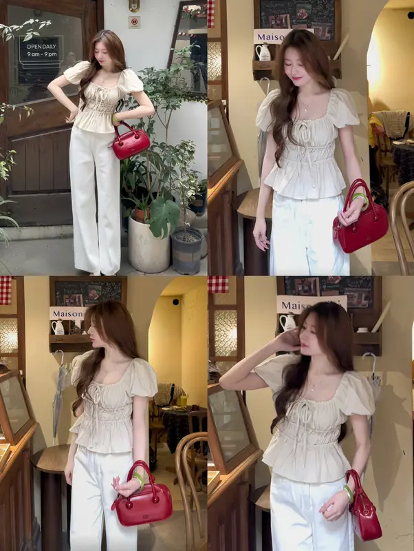 Áo babydoll kiểu xinh tay phồng tiểu thư xinh xắn xixeoshop - A29 1