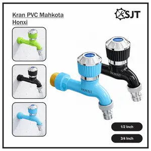 SJT - Kran Air Bulat Plastik Pvc Keran Kamar Mandi Taman Tembok Mahkota 1/2 & 3/4 Inch Honxi Kristal