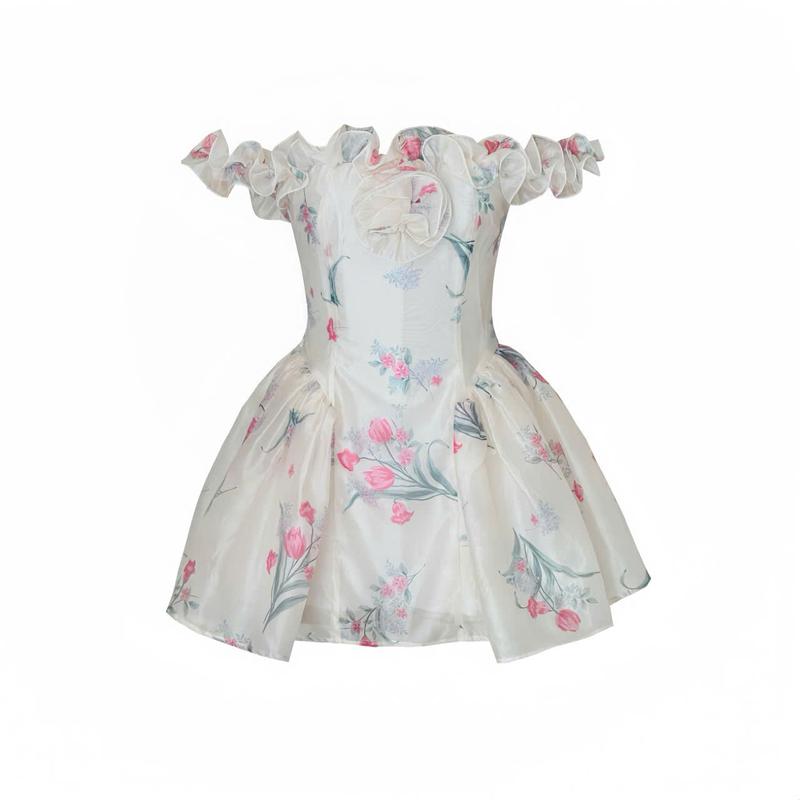  Tulip Ruffle Dress – Đầm trễ vai hoa tulip bồng bềnh Glorious chất liệu tơ organza in nổi 