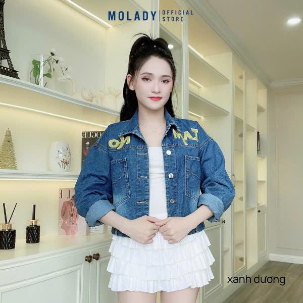 Áo Khoác Jean Nữ MOLADY K92 Thiết Kế Logo Thêu Nổi Có Túi Trong HOT Trendy Top Jacket Cotton 2