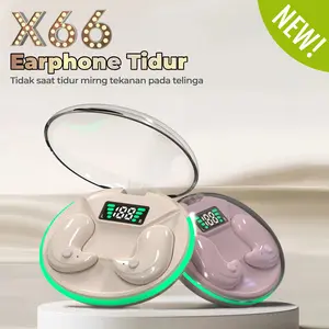 KY X66 Earphone Tidur Suara Stereo Level HiFi, Tahan Air iPX5, Desain Transparan,  Mikrofon Internal, ENC Noise Reduction Layar Digital Cerdas Kontrol Sentuh untuk iPhone dan Android