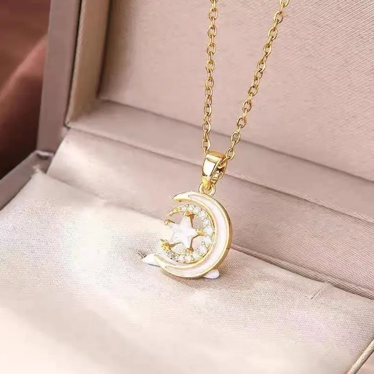 Liontin Bulan dan Bintang Elegan dengan Rantai Berlapis Logam Anti Karat - Chain Chain Couple