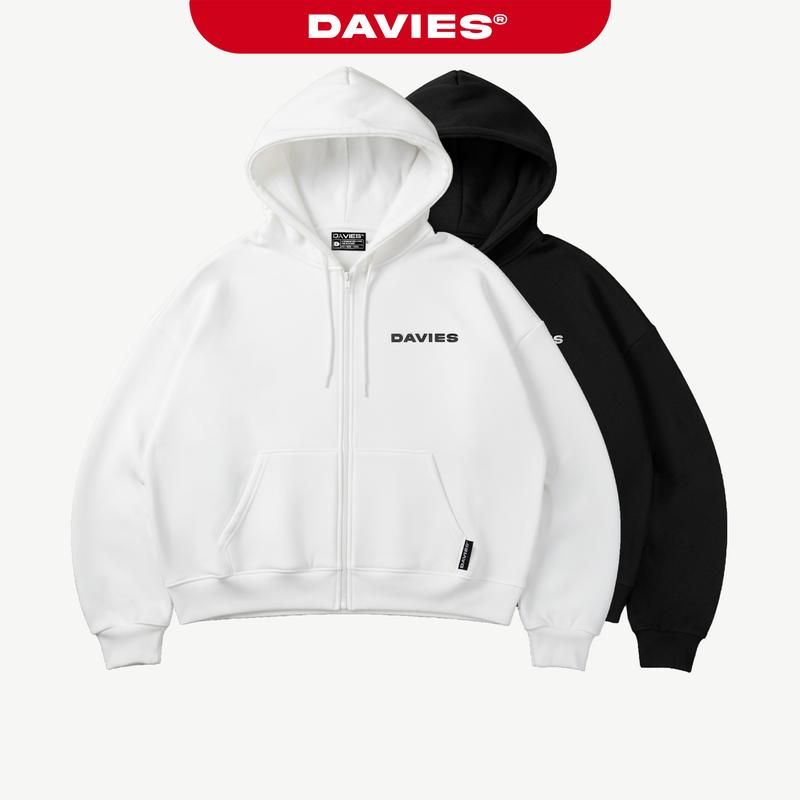 Áo hoodie zip local brand nỉ chân cua nam nữ DAVIES form rộng có dây kéo chính hãng mũ to nhiều màu D Basic I D34-HD7