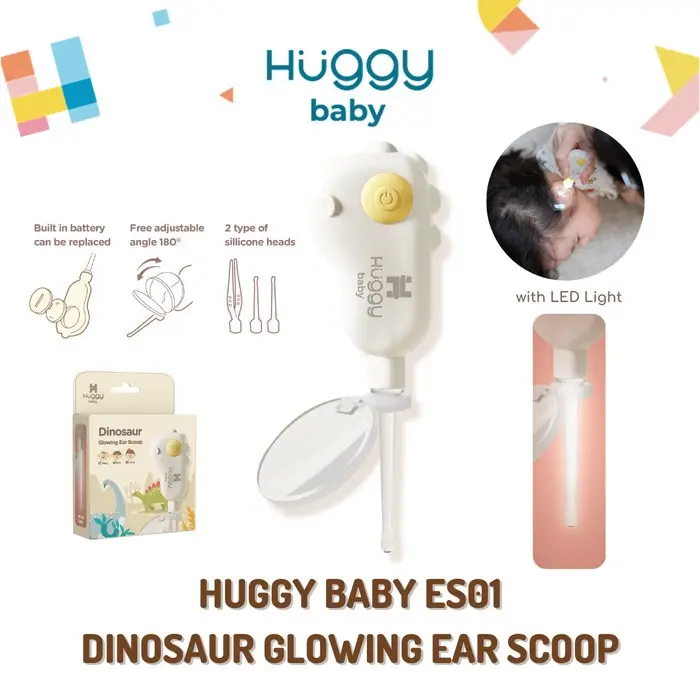 Huggy Baby ES01 Dinosaur Glowing Ear Scoop, Alat Korek Telinga LED Kaca Pembesar B101046