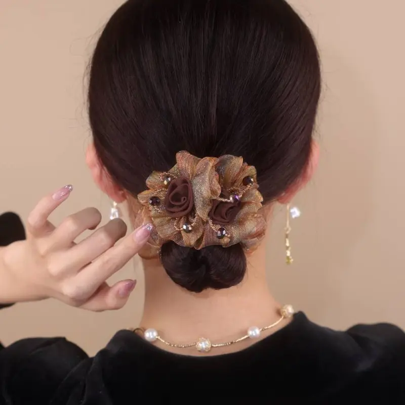 Băng Đô Hoa, Phong Cách Hàn Quốc, Thanh Lịch, Dây Buộc Tóc Scrunchie Lưới, Đầu Sợi, Buộc Tóc Hoa, Băng Đô Dây Cao Su, Dành Cho Nữ 1