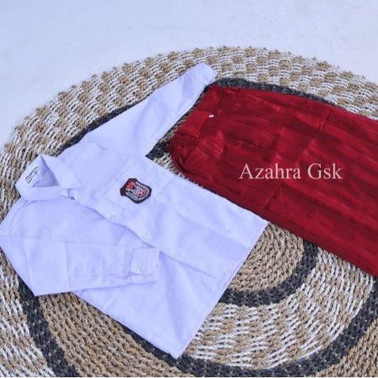 Seragam Sekolah SD Merah Putih Anak Perempuan Satu Set Lengkap Isi Topi Dasi Gesper Kaos Kaki Kerudung Kelas 1-6 Best Quality Bisa COD Setelan 2