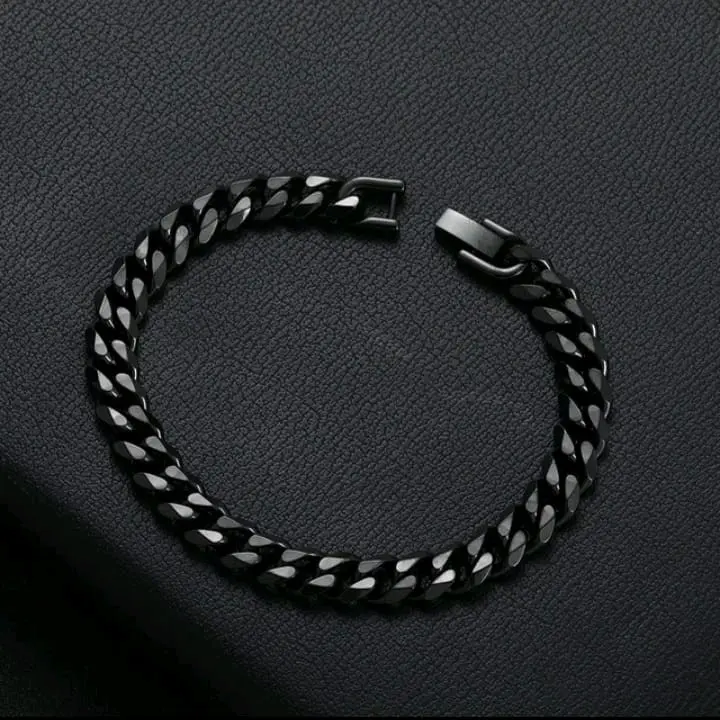 Gelang Titanium Black Pria Wanita Model Rantai Jarang Jam Accessories Gelang Import Quality Anti Karat - Aksesoris Bracelets