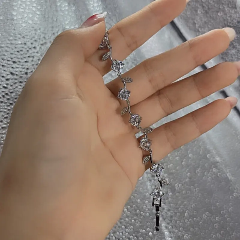 G03 - Gelang Wanita Permata Daun - Gelang Wanita Klep - Perhiasan Cantik Untuk Pesta - Hadiah Aksesoris Berlian Permata 3