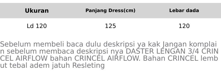 GAMIS DASTER 3/4 CRINCEL AIRFLOW FASHION WANITA