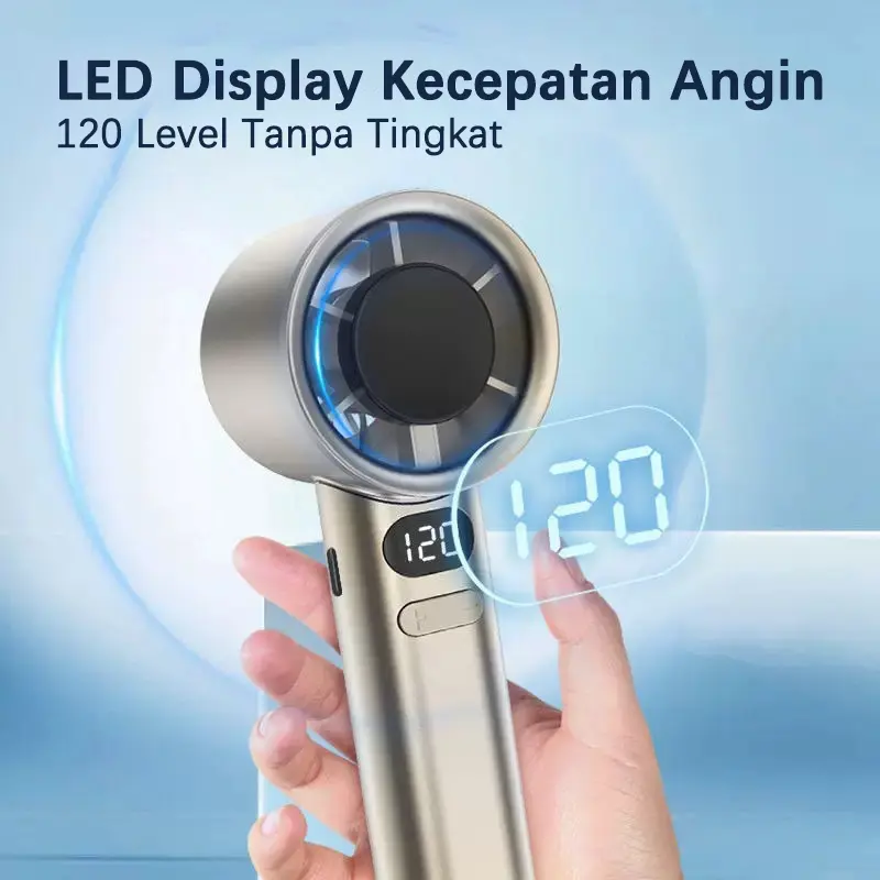 【COD】Kipas Mini angin portable Strong Wind 120 Daya tahan baterai yang kuat selama 16 jam Tampilan LED Kabel pengisi daya dan tali tangan gratis 5