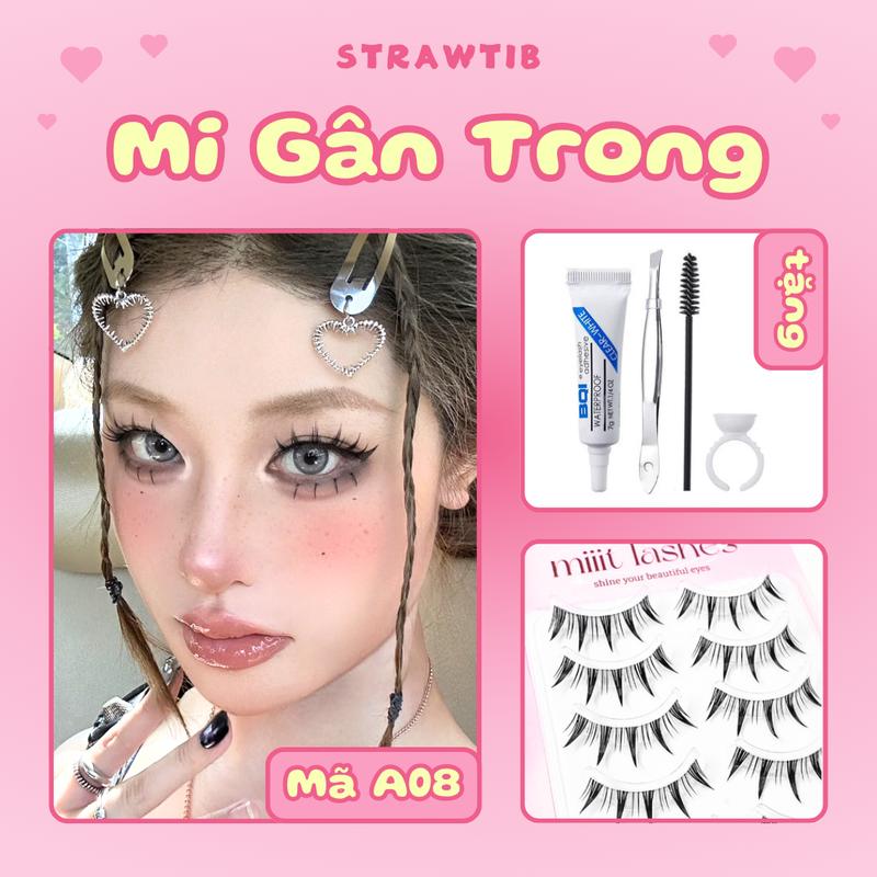 STRAWTIB Mi Gân Trong Miiit Mã A08 Kèm Keo Nhíp Mi Douyin Dễ Gắn Siêu Nhẹ Không Cộm Mắt Cho Makeup Cá Nhân & Chuyên Nghiệp