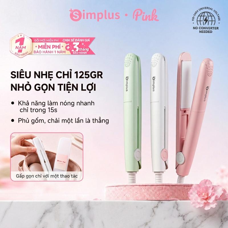 SimplusPink Máy Duỗi Tóc Nhỏ Gọn ZFBA013 Trọng Lượng Nhẹ Tấm Làm Nóng Bằng Gốm Làm Nóng Nhanh Uốn Duỗi 2in1 Tạo Kiểu Tóc Nam Bảo Hành 1 Năm Chỉ Đổi Không Sửa