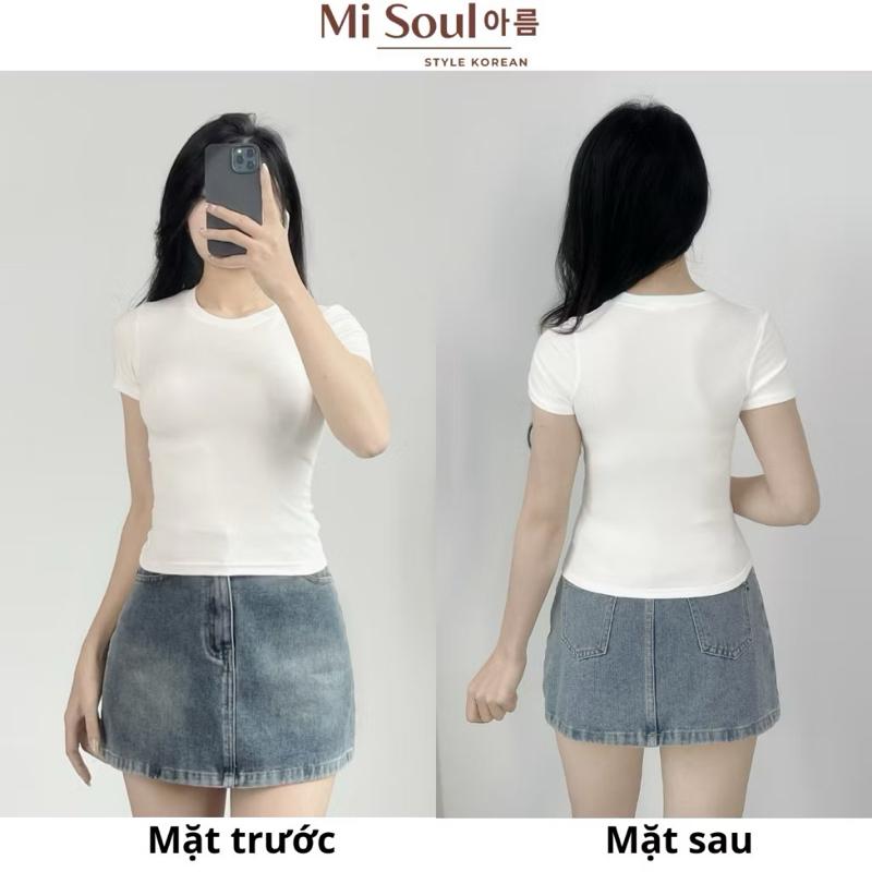 ￼Áo Thun Nữ Cotton Mịn Mát Không Pha NiLon, Áo Phông Cổ Tròn Ôm Body Basic Co Giãn Thoáng Mát Bigsize 2