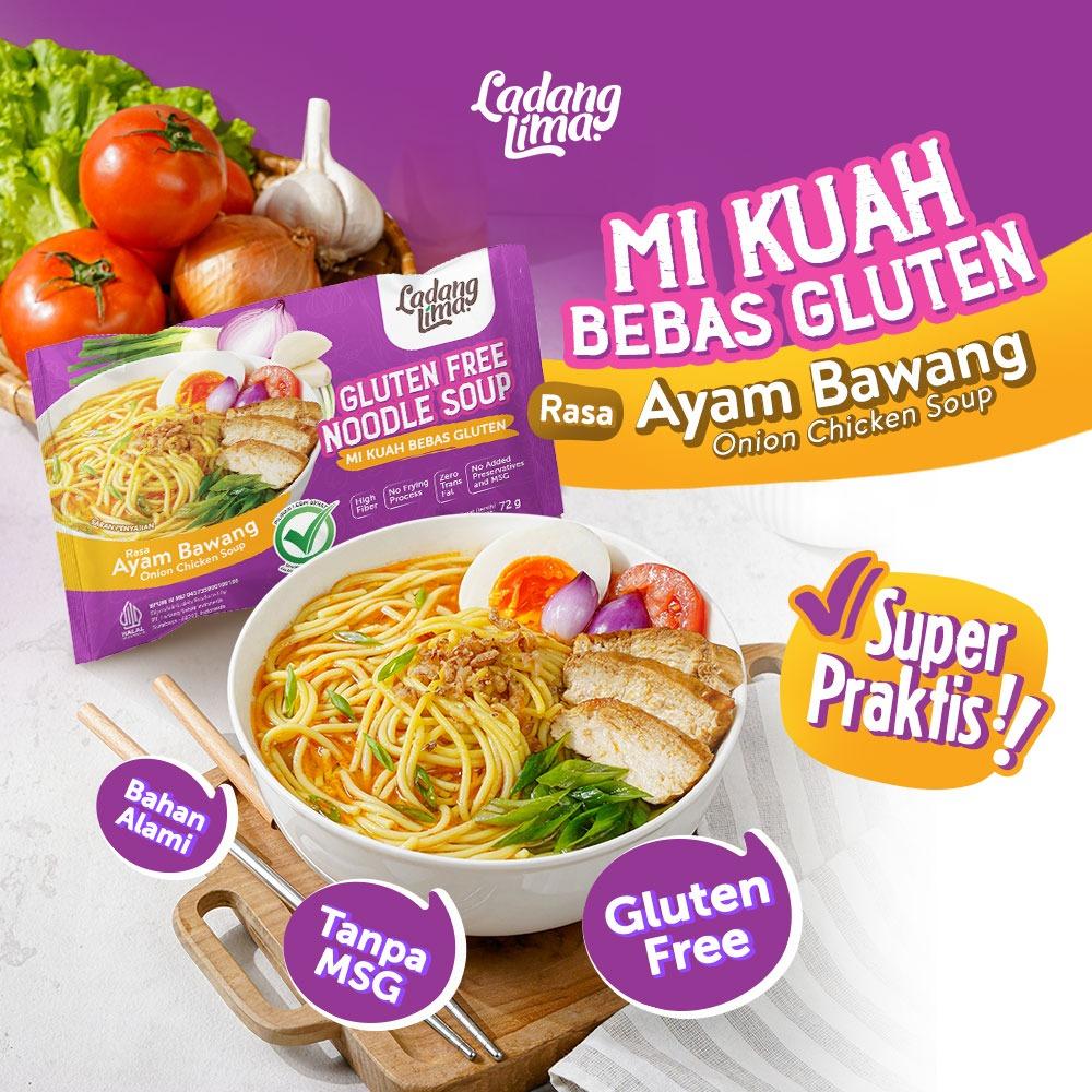 Ladang Lima - Mie Sayur Instan Bebas Gluten dan MSG ( Gluten Free Veggie Noodle ) 76g - Ayam Bawang