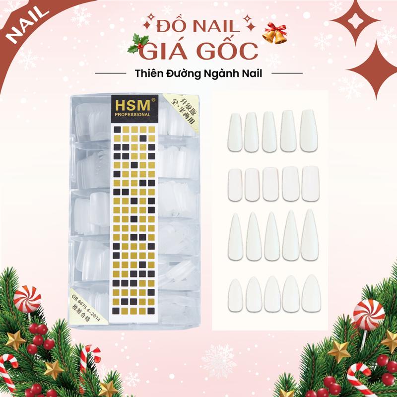 Móng úp tay giả đủ form vuông thang nhọn bầu HSM chính hãng nhám trong chuẩn size nail 500 móng