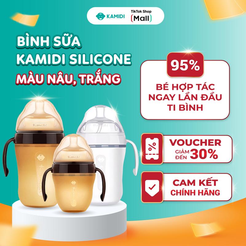 Bình sữa Kamidi silicone chống sặc, đầy hơi, cho bé từ 0 tháng tuổi trở lên nâu, trắng an toàn, siêu mềm, chống sặc, chống đầy hơi cho bé dung tích 150ml/250ml bình chống sặc cho bé