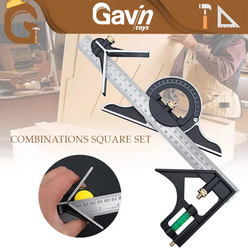 Combination Square Lengkap Penggaris Tukang Sudut Siku Protractor Center Finder Set Arsitek