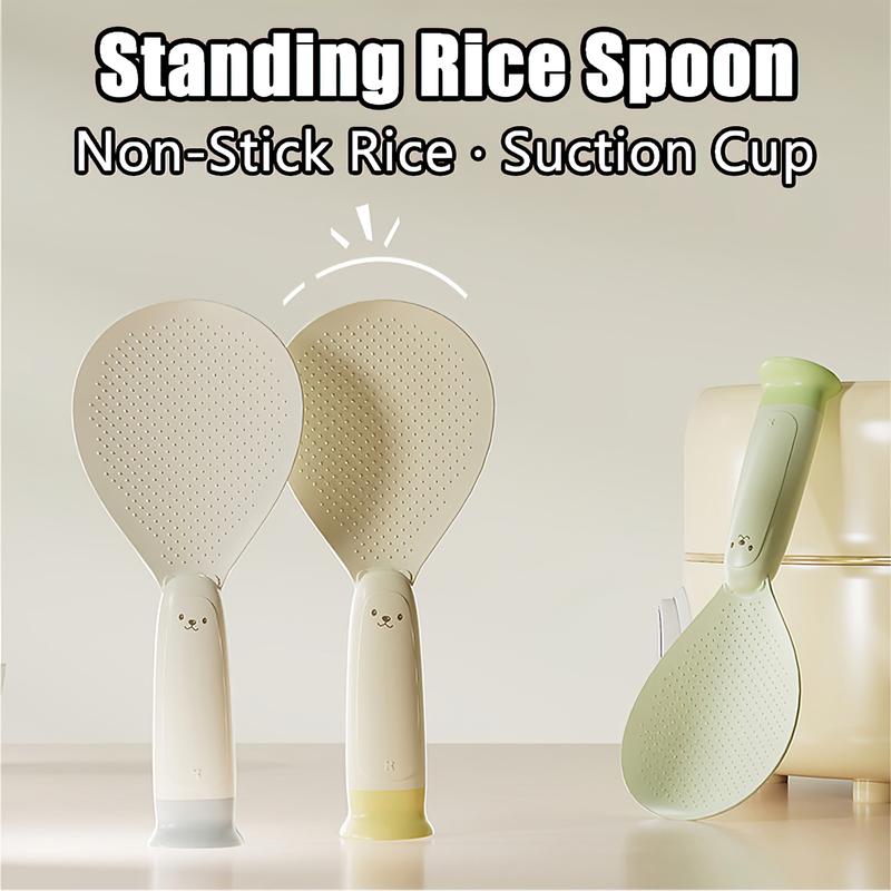 Rice Spoon with Suction Cup Non Stick Standing Rice Paddle Scooper ...
