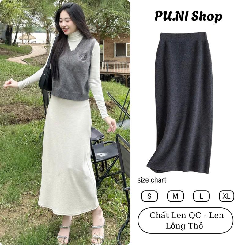 Len QC - Hàng L1 CHÂN VÁY DÁNG CHỮ A MIDI LƯNG THUN CHẤT LEN LÔNG THỎ LOẠI ĐẸP MỊN Nữ Women