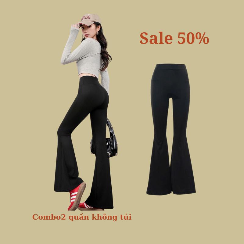 COMBO 2Quần ống loe siêu hách dáng, [Quần không túi]quần tập yoga, quần tập gym, quần legging ống loe tôn dáng chân dài dành cho nàng điệu Cotton Thun