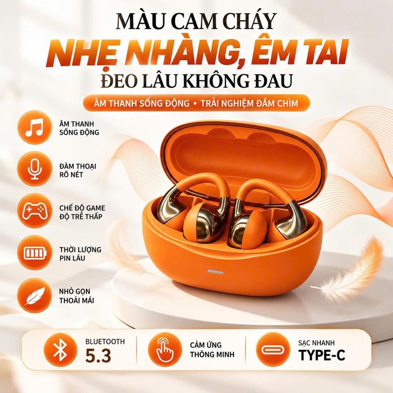 Tai Nghe Bluetooth Kẹp Tai Không Dây 5.4 Open Ear Cảm Ứng Thông Minh Trợ Lý AI Móc Tai Điều Chỉnh