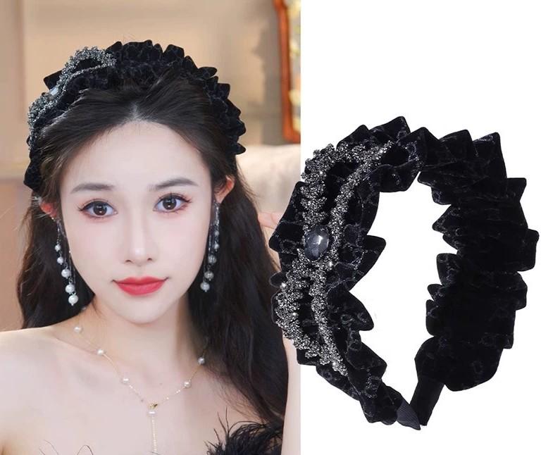 Bờm Tóc Cài Tóc Băng Đô Đính Nơ Đá Thanh Lịch 360