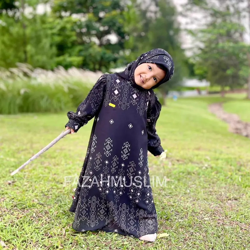 Gamis set hijab anak bahan ceruti. Baju muslim anak. Set hijab anak Ceruty Nyaman Motif Cantik Panjang Syari Cewek Dress 4