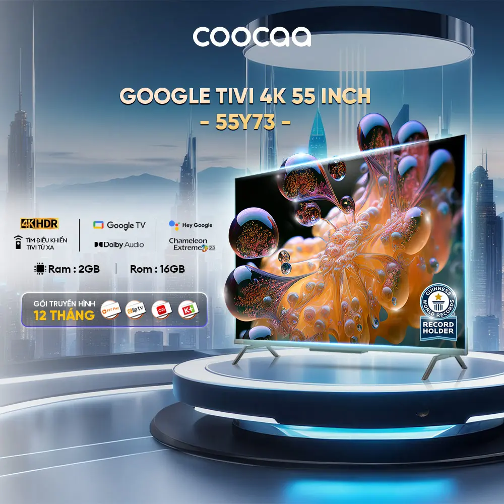 [Deal Độc Quyền] Coocaa Google Tivi 4K 55 Inch - Model 55Y73 - Điều khiển giọng nói - Kết nối Bluetooth- Kho tàng ứng dụng Google Play