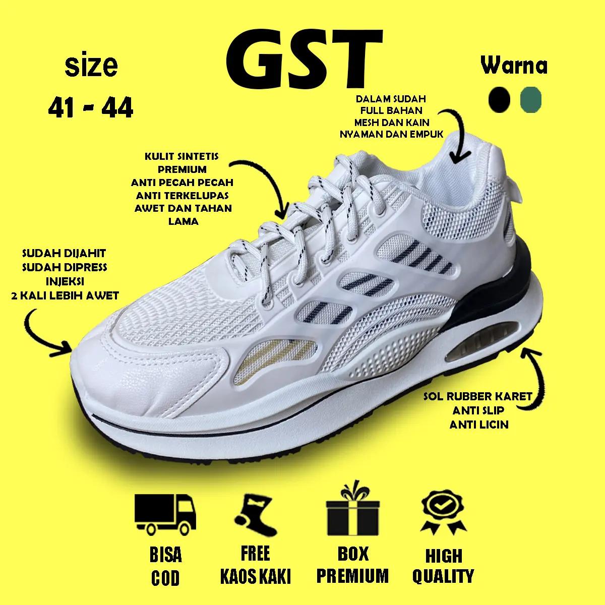 GST Vernon Sepatu Kasual Sneakers Pria Sepatu Olahraga Jogging Running Sol Karet Anti Slip Anti Licin
