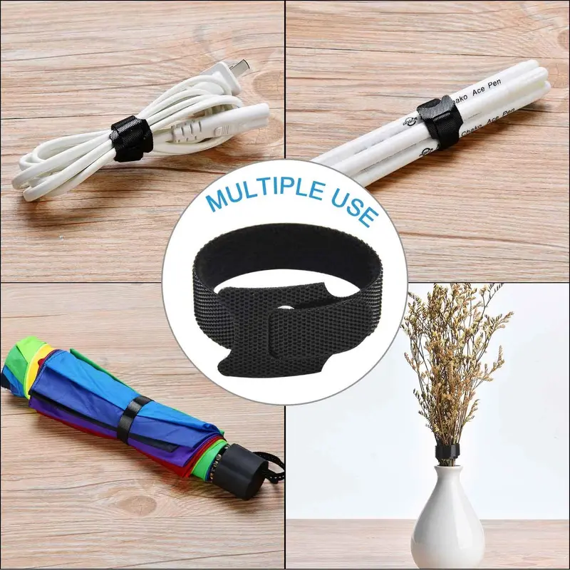 ARMICO-Dây Buộc Cáp Tái Sử Dụng, Dây Có Thể Điều Chỉnh Newlan, Dây Có Thể Điều Chỉnh 6 Inch Cao Cấp, Dây Quản Lý Cáp Vải Sợi Nhỏ, 1 Cái / 10 Cái / 20 Cái / 40 Cái / 60 Cái / 100 Cái, Dụng Cụ Sắp Xếp Dây, Có Thể Tái Sử Dụng, Màu Đen 4