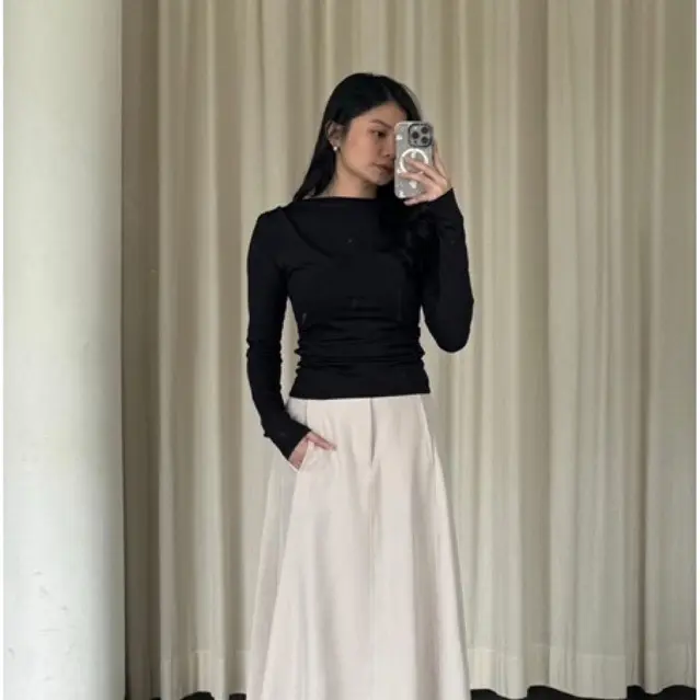 ￼EASE - Brie Top | Boat Neck Top with Ruched Details |  Atasan Wanita Baju Kaos Polos Panjang 2
