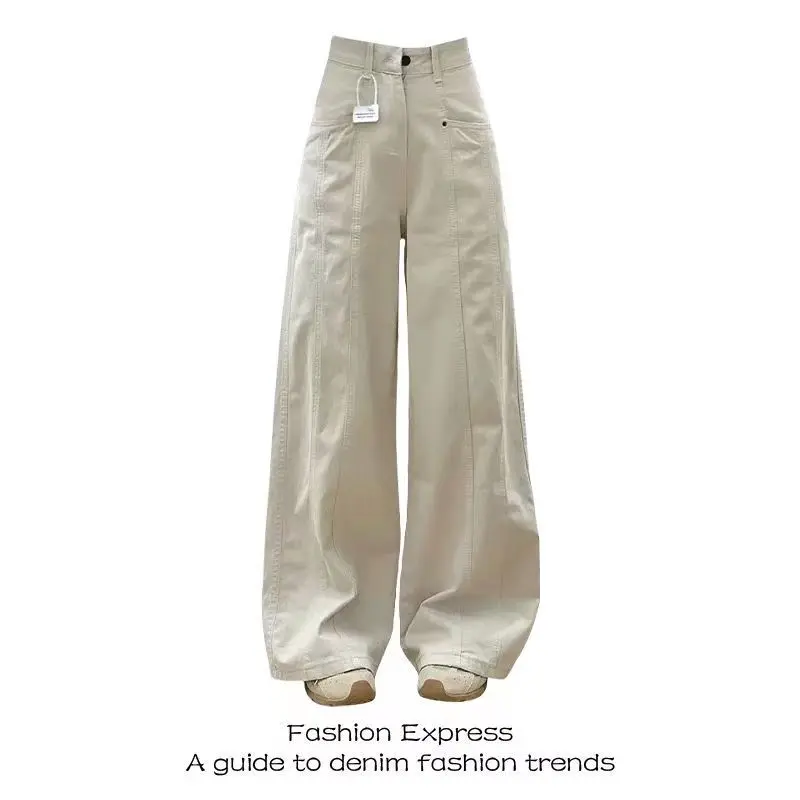 Quần jeans nữ ống rộng thời trang form rộng Quần Áo Bảo Hộ Lao Động Hoa Mai, Cỡ Nhỏ Phong Cách Mỹ, Quần Jean, Màu Be, Thiết Kế Mùa Thu, Cắt Thẳng, Cạp Cao Mới, Quần Ống Rộng Dáng Rộngy2kquần jeans nữquần jean ngầu