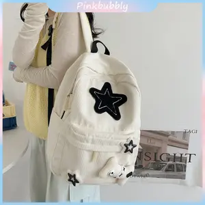 Ins Korea Fashion Backpack Bag Sekolah Bag Star Bag Black School Bag White School Bag Corduroy Bag Sekolah Lucu Tas Sekolah Kapasitas Besar Sekolah Tas Komputer Ransel