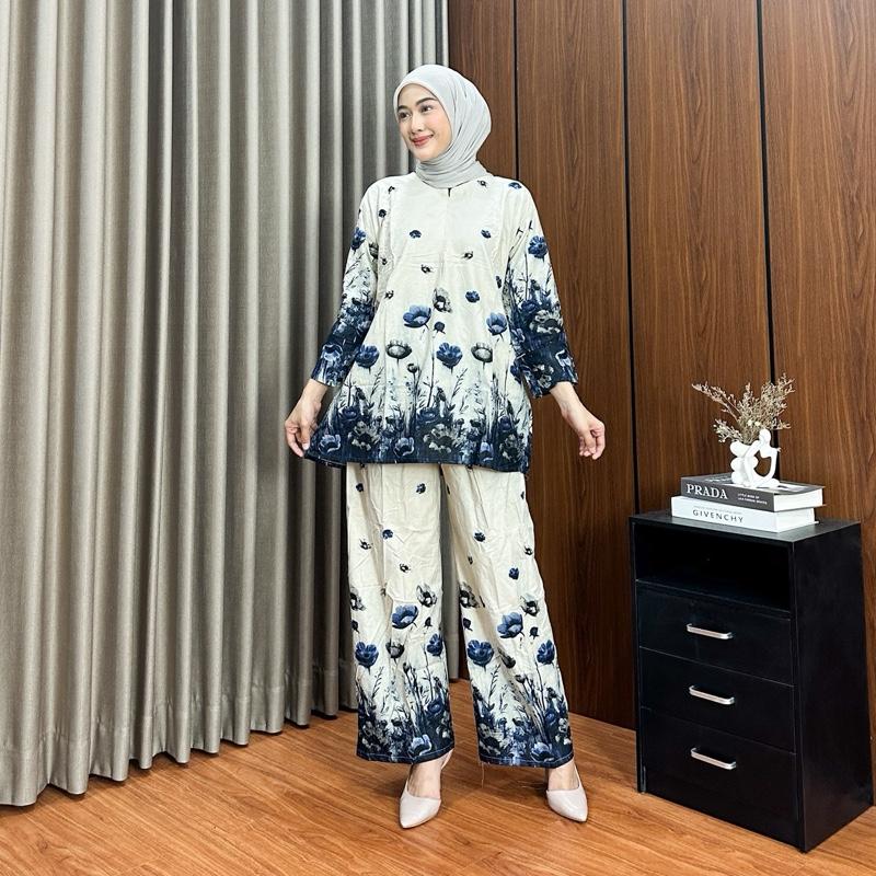 One Set Fadia Rayon Busui Ld 120 Setelan Wanita Atasan Celana Panjang Jumbo Rayon Super Adem Baji Muslim Standar Muat Hingga Bb 85kg