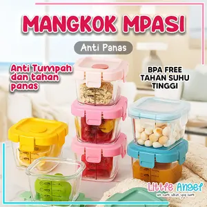 Tempat MPASI Kaca Tempat Makan Bayi Anti Tumpah Kontainer Wadah Snack Mpasi Tahan Panas Microwave Peralatan Makan Bayi Mangkok Piring Gelas Kaca Kedap Kulkas Baby Food Glass Jar Silicone Container Mpasi