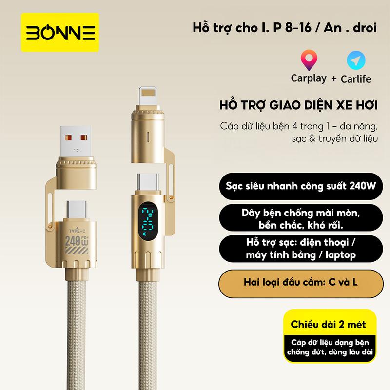 Cáp Sạc Nhanh BC30 4in1, Công Suất 240W Chính Hãng By Bonne TECHNOLOGIQUE, Dây…