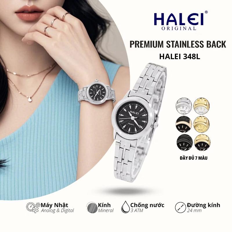 Đồng Hồ Nữ Halei 348 Nhỏ Xinh Đơn Giản Basic Dây Thép Không Gỉ Chống Nước