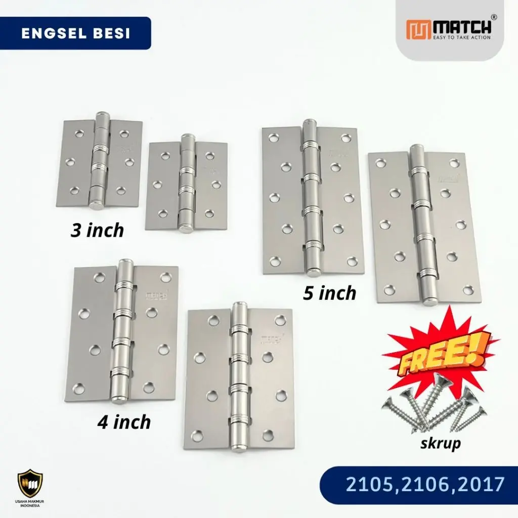 Engsel Besi Match 3" / 4" / 5 " inch Engsel Besi Pintu Jendela Engsel Rumah Silver Murah Gratis Skrup engsel  pintu